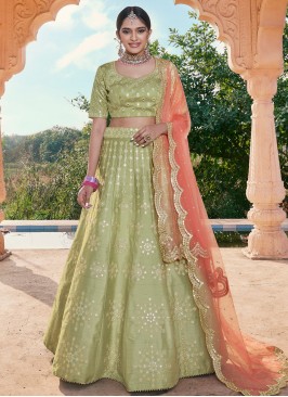 Royal Handloom silk Green Mirror A Line Lehenga Choli