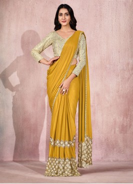 Royal Lycra Mustard Sequins Traditional Saree