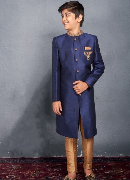 Royal Navy Blue Art Silk Kids' Sherwani Trouser Se