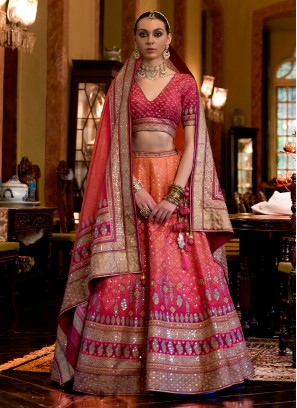 Royal Dark Pink Sparkle Rajwadi Silk Bridal Lehenga Choli Ensemble