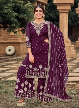 Royal Purple Faux Georgette Designer Pakistani Salwar Suit