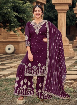 Royal Purple Faux Georgette Designer Pakistani Salwar Suit