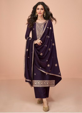 Royal Silk Embroidered Purple Designer Salwar Kameez