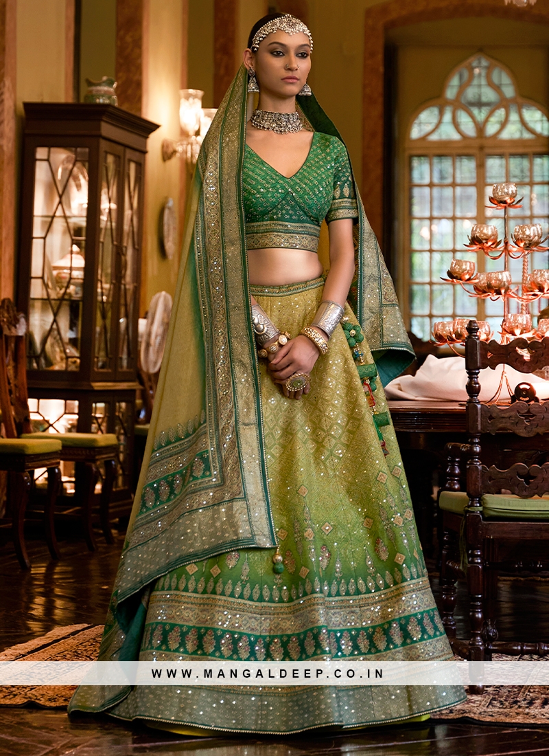 Royal Green Sparkle Rajwadi Silk Bridal Lehenga Choli Ensemble