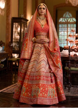 Royal Red Sparkle Rajwadi Silk Bridal Lehenga Choli Ensemble