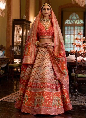 Royal Red Sparkle Rajwadi Silk Bridal Lehenga Choli Ensemble