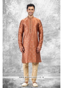 Royal Touch Jacquard Silk Brocade Kurta Pyjama Set with Embroidery Work