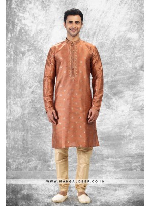 Royal Touch Jacquard Silk Brocade Kurta Pyjama Set with Embroidery Work