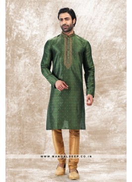 Royal Touch Green Jacquard Silk Brocade Kurta Pyja