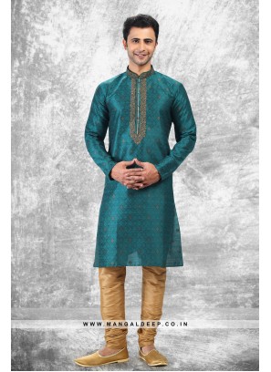 Royal Touch Jacquard Silk Brocade Kurta Pyjama Set with Embroidery Work