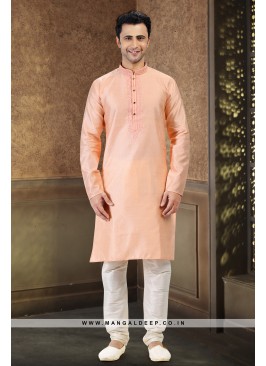 Royal Touch Peach Jacquard Silk Brocade Kurta Pyja