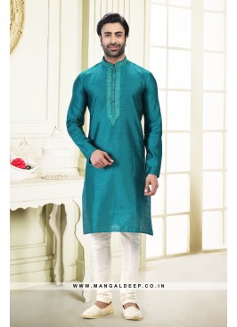 Royal Touch Blue Jacquard Silk Brocade Kurta Pyjam