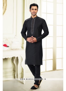 Royal Touch Black Jacquard Silk Brocade Kurta Pyja