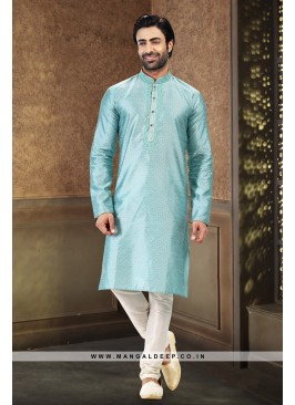 Royal Touch Firozi Jacquard Silk Brocade Kurta Pyj