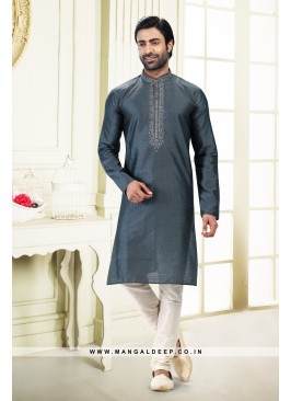 Royal Touch Grey Jacquard Silk Brocade Kurta Pyjam