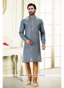 Royal Touch Grey Jacquard Silk Brocade Kurta Pyjam