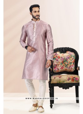 Royal Touch Onion Pink Jacquard Silk Brocade Kurta Pyjama Set with Pintex Work