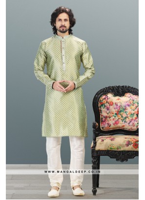 Royal Touch Green Jacquard Silk Brocade Kurta Pyjama Set with Pintex Work