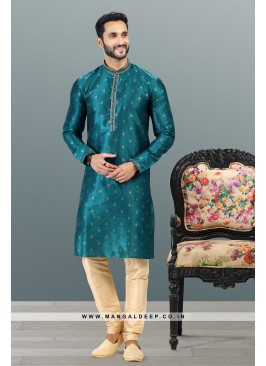 Royal Touch Peacock blue Jacquard Silk Brocade Kur