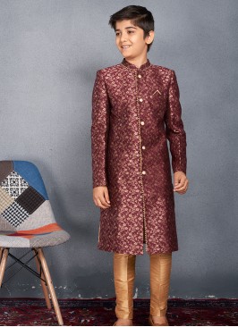 Royal Vine Banarasi Brocade Kids' Sherwani Trouser Set.