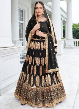 Ruby Black Georgette Wedding Lehenga Choli with In