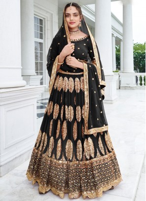 Ruby Black Georgette Wedding Lehenga Choli with Intricate Embroidery.