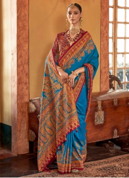 Ruritanian Blue Silk Traditional Saree