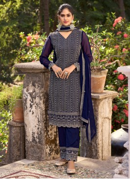 Ruritanian Blue Straight Salwar Kameez