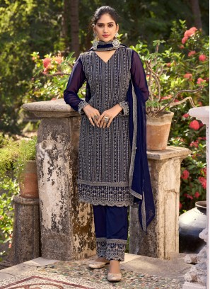 Ruritanian Blue Straight Salwar Kameez