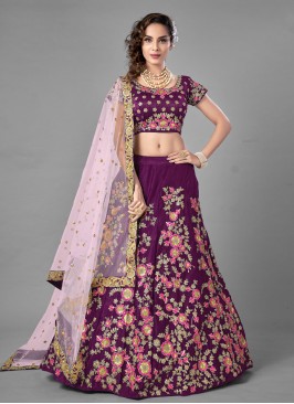 Ruritanian Embroidered Purple Velvet Lehenga Choli