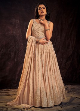 Ruritanian Georgette Peach Zari Trendy Gown