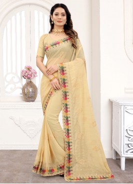 Ruritanian Georgette Resham Cream Contemporary Saree