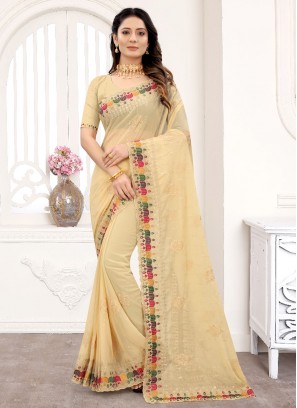 Ruritanian Georgette Resham Cream Contemporary Saree