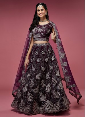 Ruritanian Gota Work Net Burgundy Long Choli Lehenga