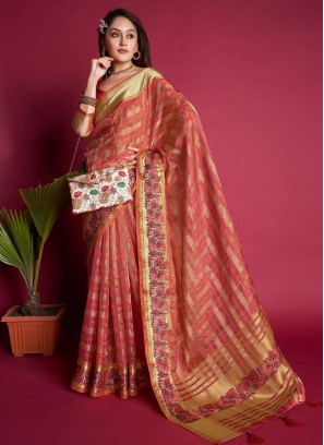 Ruritanian Pink Embroidered Silk Classic Saree