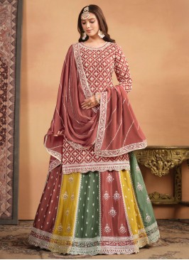 Rust Chinon Party Trendy Lehenga Choli