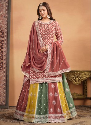 Rust Chinon Party Trendy Lehenga Choli