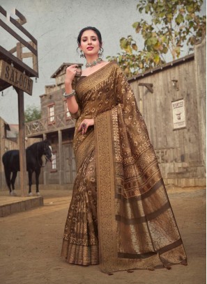 Rust Color Designer Saree
