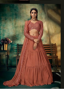 Rust Color Georgette Stylish Lehenga