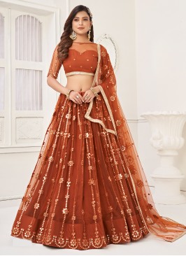 Rust Color Long Choli Lehenga