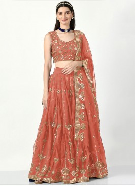 Rust Festival Faux Georgette Trendy Lehenga Choli