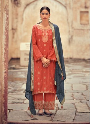 Rust Orange Color Silk New Design Suit