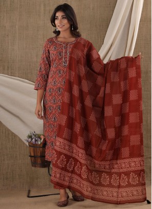 Rust Printed Ceremonial Readymade Salwar Kameez