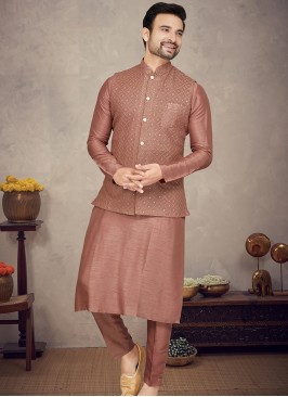 Rusty Elegance: Tussar Silk Kurta Trouser Jacket E