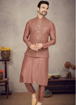 Rusty Elegance: Tussar Silk Kurta Trouser Jacket Ensemble