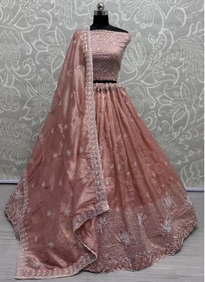 Salmon Color Trendy Long Choli Lehenga