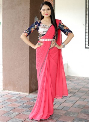 Salmon Mehndi Georgette Saree