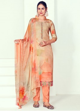 Salwar Kameez Digital Print Cotton in Peach