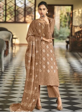 Salwar Kameez Embroidered Cotton in Brown