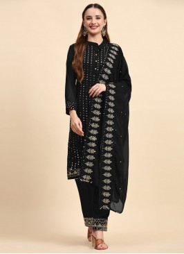 Salwar Kameez Embroidered Faux Georgette in Black